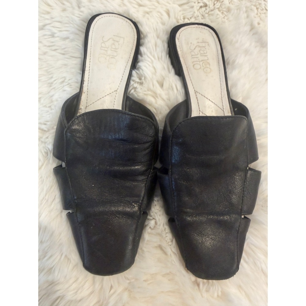 Franco Sarto Womens Black Leather Pointed Toe Mules Flats Size 6M Slip On Shoes